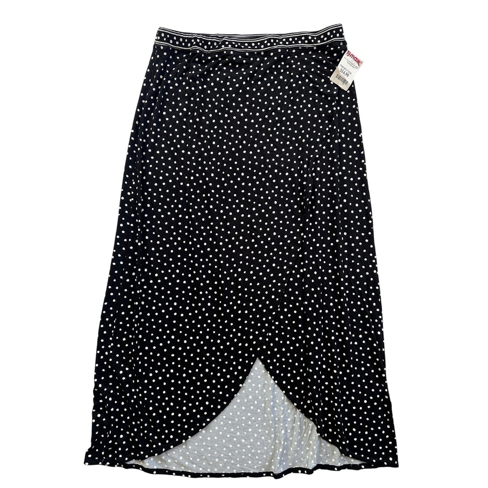 Max Studio Polka Dot Maxi Skirt Women L Black Tulip Hem New